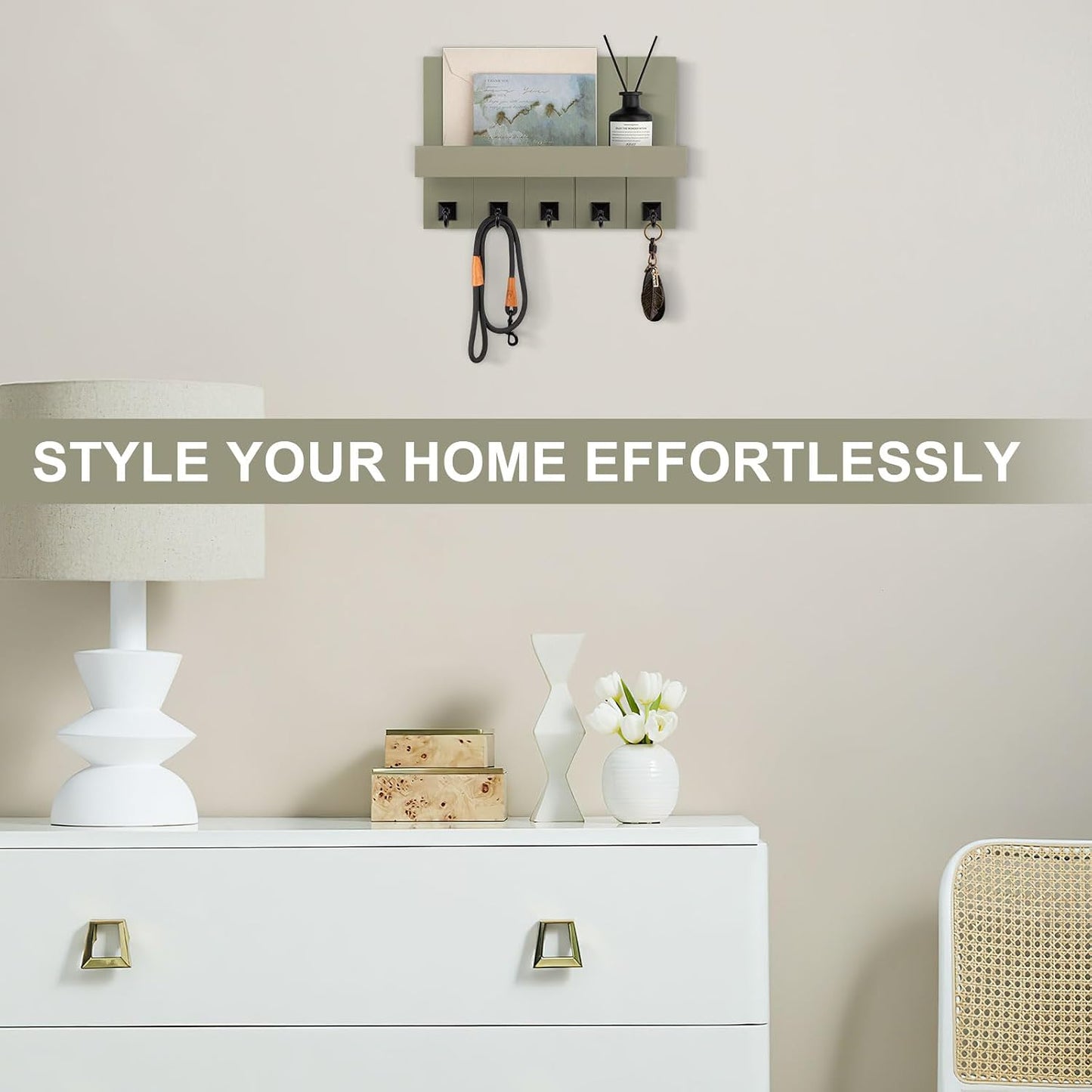 Key Holder for Wall, Decorative Key Holder with Shelf | Key and Mail Holder Wall Mount, Farmhouse Decor with 5 Key Hooks for Keys, Coats, ect.