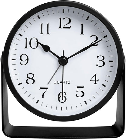 Desk Alarm Clock, Silent Non-Ticking Battery Operated Analog, Black