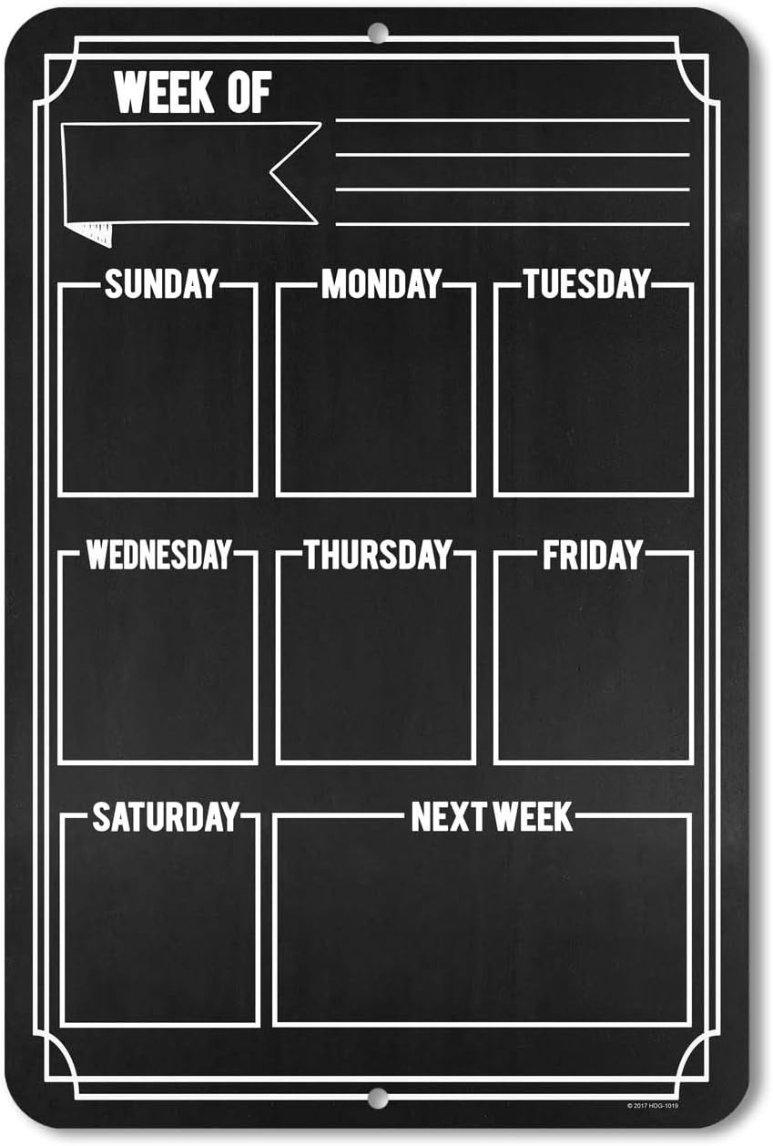 Chalkboard Style Weekly Food Menu Board Kitchen HDG-1018 | 12 x 18 Inch Aluminum Weekly Menu Planner, Reusable Meal Planning Board for Kitchen & Family Organization