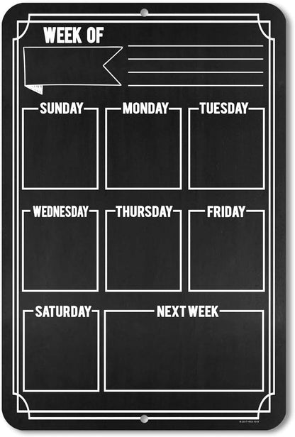 Chalkboard Style Weekly Food Menu Board Kitchen HDG-1018 | 12 x 18 Inch Aluminum Weekly Menu Planner, Reusable Meal Planning Board for Kitchen & Family Organization