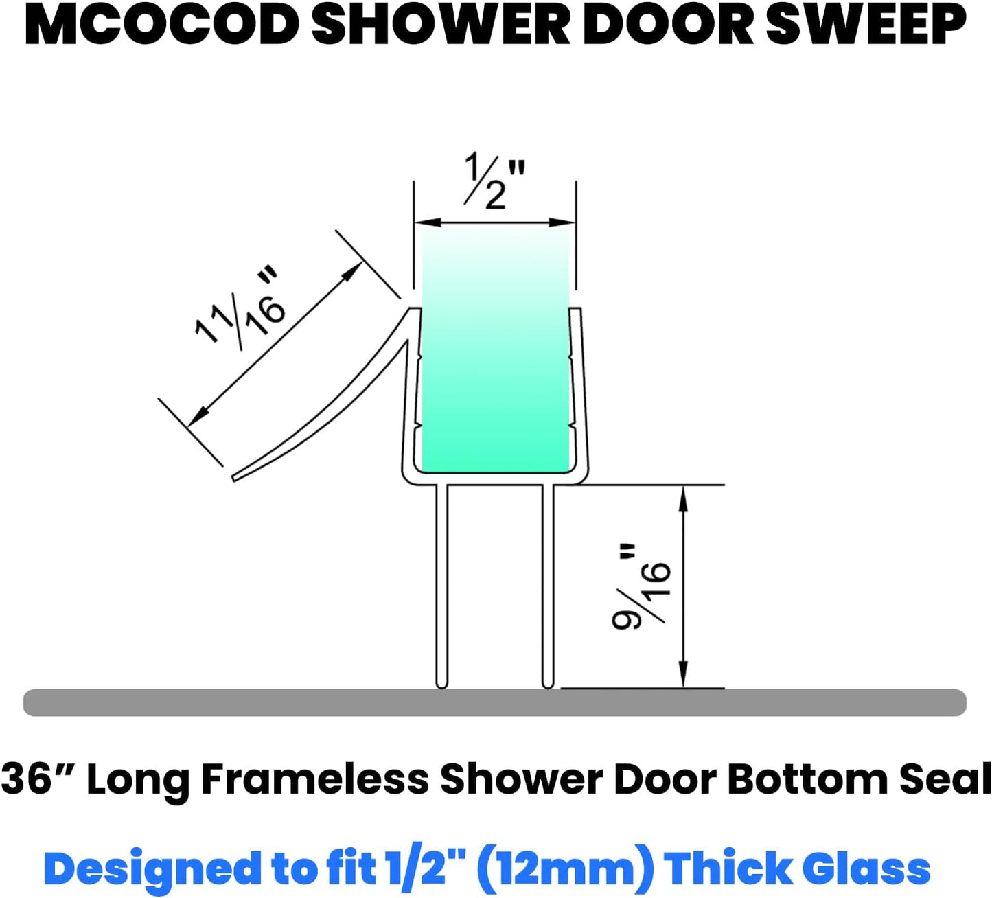36" Shower Door Bottom Seal Strip for 3/8" (10mm) Glass – Ultra Clear Polycarbonate Shower Door Sweep, Single Pack