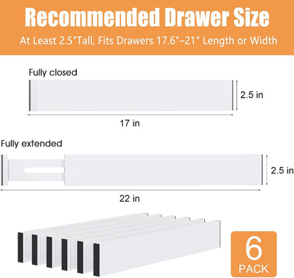 Bamboo Drawer Dividers, Adjustable Drawer Organizers, Fits 12.6–16" Drawers | 2.5" High, 4 Pack Expandable Drawer Separators for Kitchen, Nursery, Dressers & Office Storage, Natural
