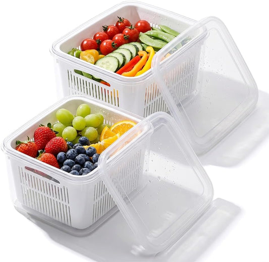 Fruit Containers for Fridge with Colanders (2, 750ml + 1500ml) | Food Storage Containers with Lids