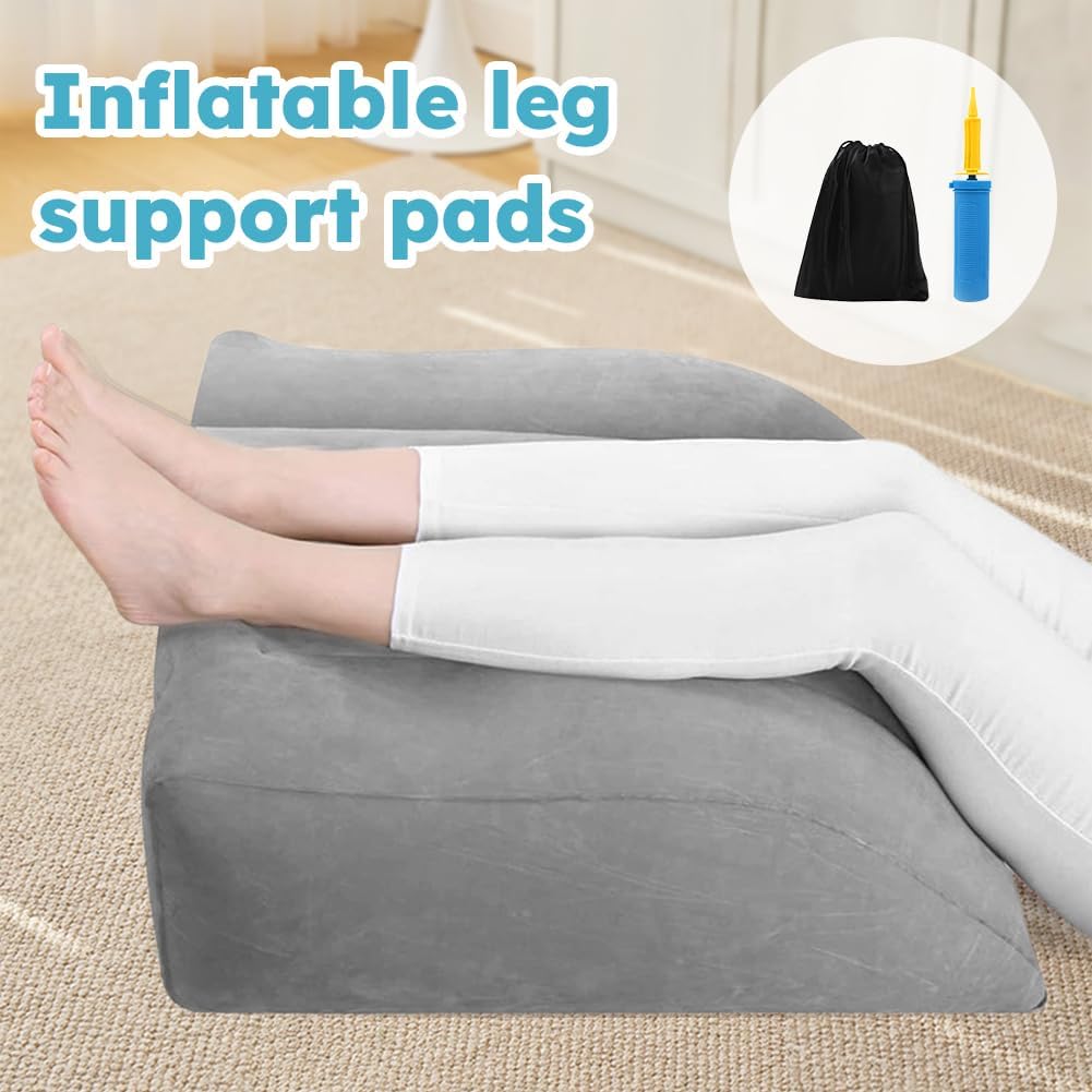 Inflatable Leg Elevating Pillow, Portable Leg Pillow for Swelling Relief and Improved Circulation, Travel Leg Elevation Pillow with Air Pump and Storage Bag for Foot, Knee and Ankle Recovery