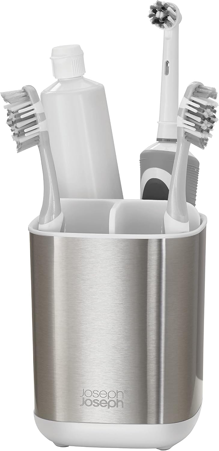 Joseph Joseph Easy-Store - Compact Toothbrush Holder Caddy Bathroom Storage , Grey/White, Regular