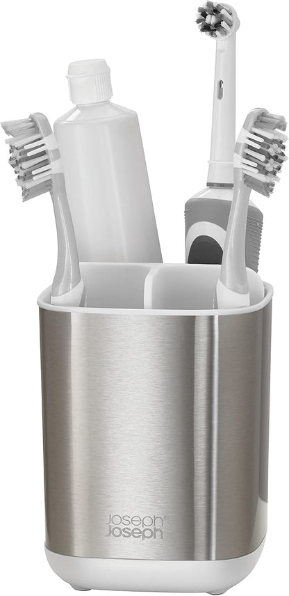 Joseph Joseph Easy-Store - Compact Toothbrush Holder Caddy Bathroom Storage , Grey/White, Regular