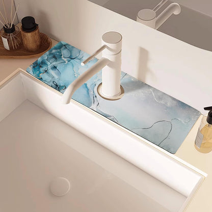 Sink Faucet Absorbing Mat, 2 Pack Drying Mat Around Faucet Sink Splash Guard Behind Faucet Sinkmat For Kitchen Bathroom Island Rv 24 * 5.5 Inch (60 * 14 cm)