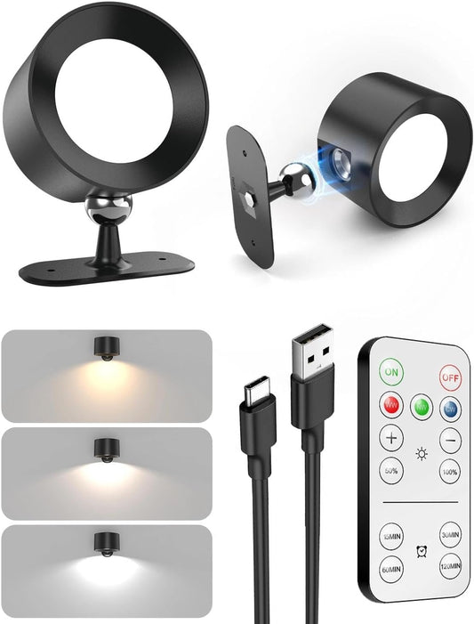 LED Wall Mounted Lights 360° Rotation Dimmable, 3000mAh Rechargeable Cordless Wall Sconces Lamp, 3 Color Temps & Remote and Touch, Wall Light for Study Bedroom Reading Bedside 1 Pack, White