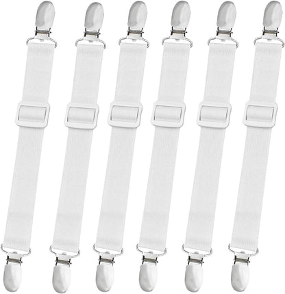 10 pcs Adjustable Bed Sheet Straps,Bed Sheet Clips, Elastic Bed Fitted Sheet Holder from 14 to 47 Inch,Couch/Sofa Cover Straps,Sheet Fastener Suspenders,Fitted Sheet Straps Clips,White