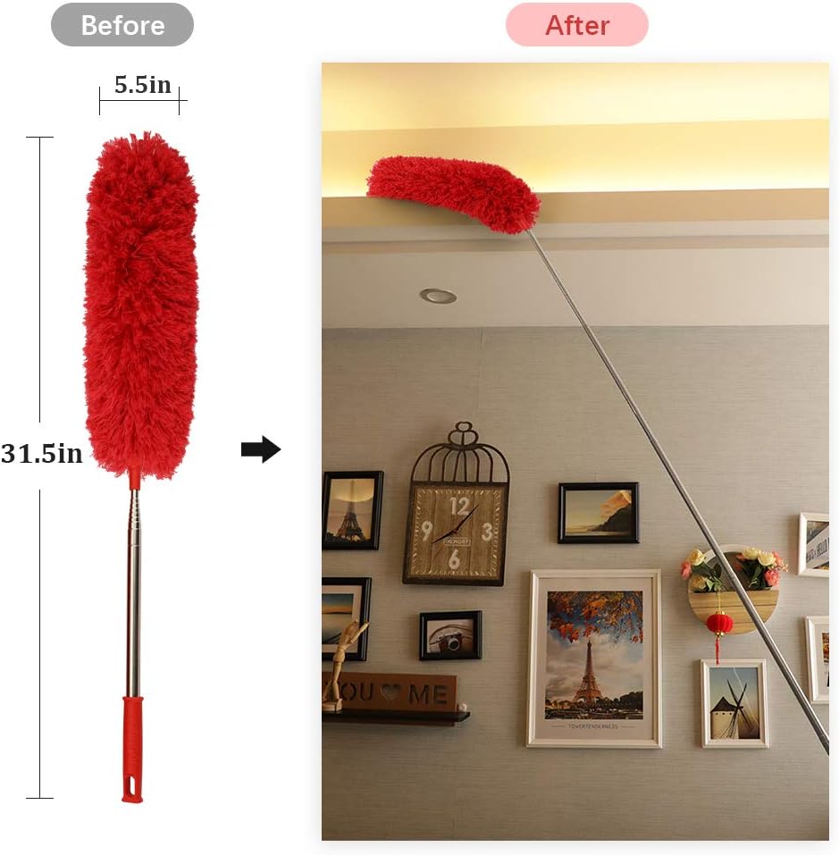 Cobweb Duster with Extension Pole 100 inches, Dusters for Cleaning with 2 Duster Heads, Washable Microfiber Feather Duster for Cleaning Ceiling Fan, High Ceiling, Blinds, Furniture & Cars