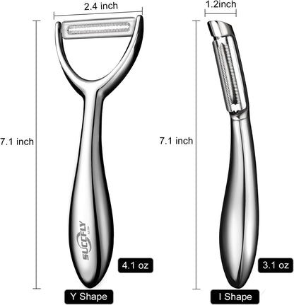 SUCCFLY Stainless Steel Vegetable Peeler Set, Premium Veggie Fruit Peeler | Ultra Sharp Potato Apple Carrot Peelers, Rotary Serrated 420J2 Blade, Thicken Non-Slip Ergonomic Handle, 5-Year Warranty