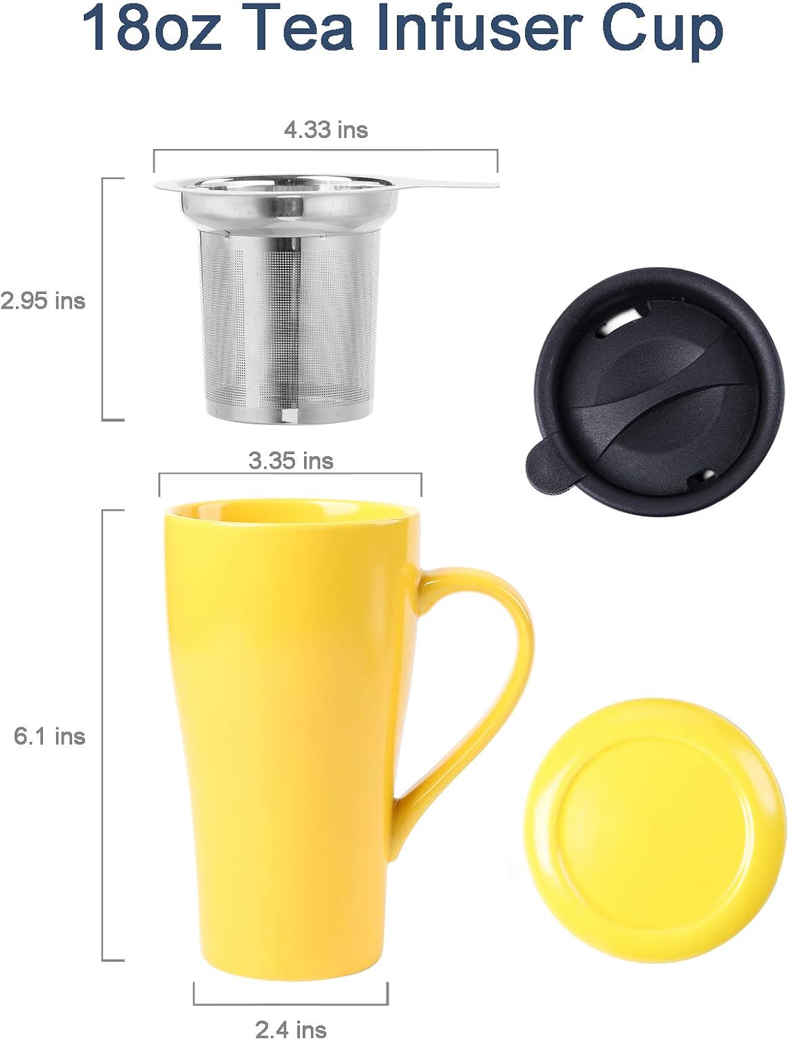 Tea Cup with Infuser and 2 Lids, 18oz Large Tea Infuser Mug, Tea Strainer Cup for Loose Leaf, Travel Mug with Teabag Holder (Royal Blue)