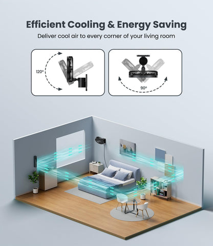 LEMOISTAR 8 Inch Small Wall Mounted RV Fan with Remote Control, 90° Oscillating, 4 Speeds, 4 Timer, Adjustable Tilt, 70 Inch Cord, Quiet, for Corner Bedroom Home Office Garage-Black