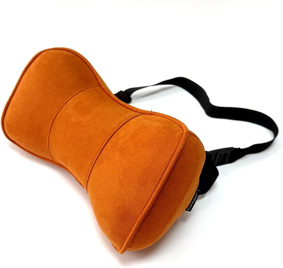 Memory Foam Neck Support Pillow for Recliner Car Headrest Pillow Tan | Couch Office Chair Head Cushion with Extension Adjustable Strap, Lower Back Lumbar Pain Relief, Ergonomic Design