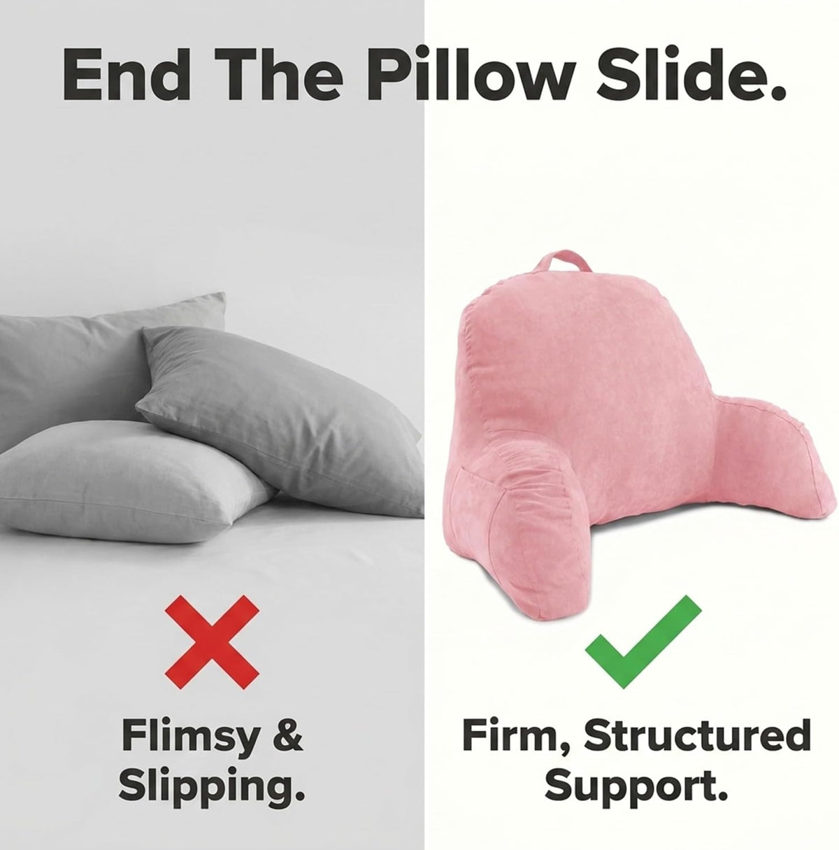 Deluxe Comfort Microsuede Bed Rest - Reading and Bedrest Lounger - Sitting Supprt Pillow - Soft But Firmly Stuffed Fiberfill - Backrest Pillow With Arms, Light Purple