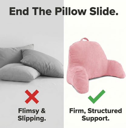 Deluxe Comfort Microsuede Bed Rest - Reading and Bedrest Lounger - Sitting Supprt Pillow - Soft But Firmly Stuffed Fiberfill - Backrest Pillow With Arms, Light Purple