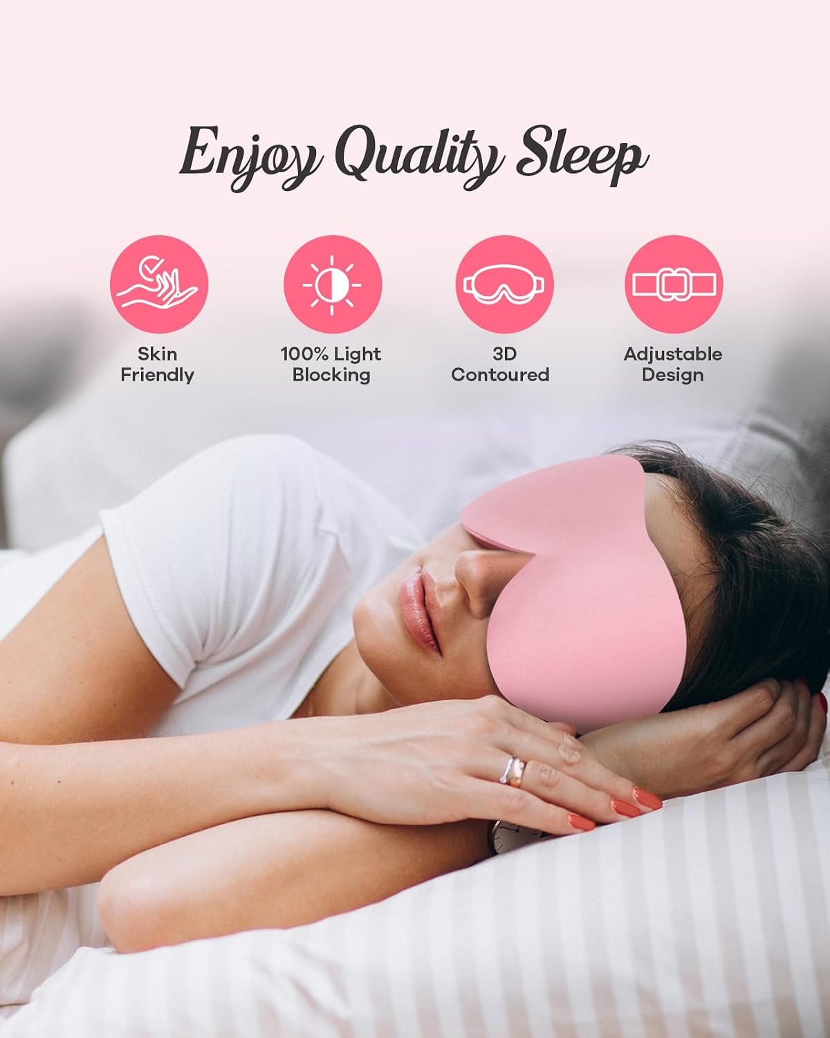 Sleep Mask for Side Sleepers, 3D Contoured Eye Mask for Sleeping, Soft Memory Foam Eye Cover with Adjustable Strap, No Pressure on Eyes, Travel Sleep Mask for Men Women, Shift Work & Naps