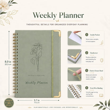Undated Weekly Planner With Habit Tracker & To Do List 5.7 x 8.0 inch | Avoid Unfocused Busywork,Productivity Organizer,No-Bleed Thick Pages,Portable Size,Lay-Flat Spiral for Hands Free