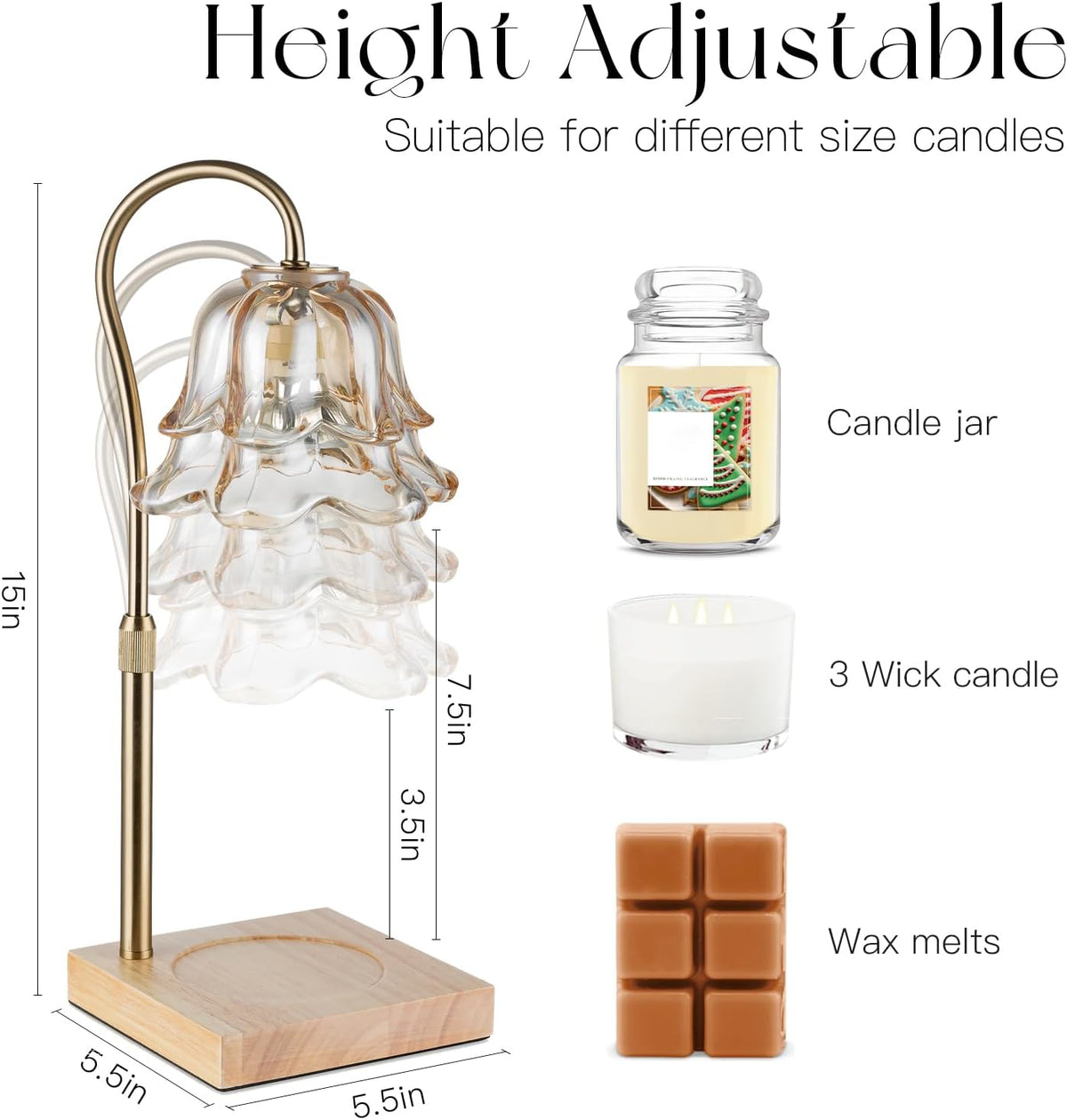 Candeldo Candle Warmer Lamp with Timer, Gold Flower Glass Shade