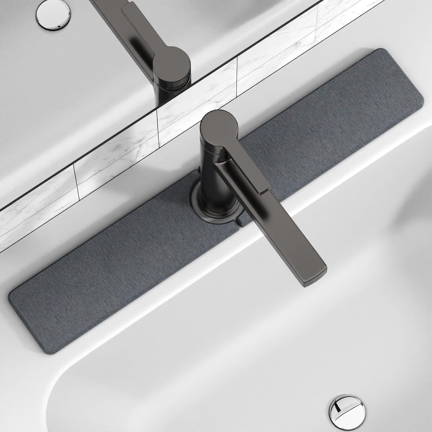 Premium Stone Faucet Mat for Kitchen Sink, 30" x 4" White | Quick Drying & Water Absorbent, Sink Splash Guard Tray for Prevents Moisture Buildup