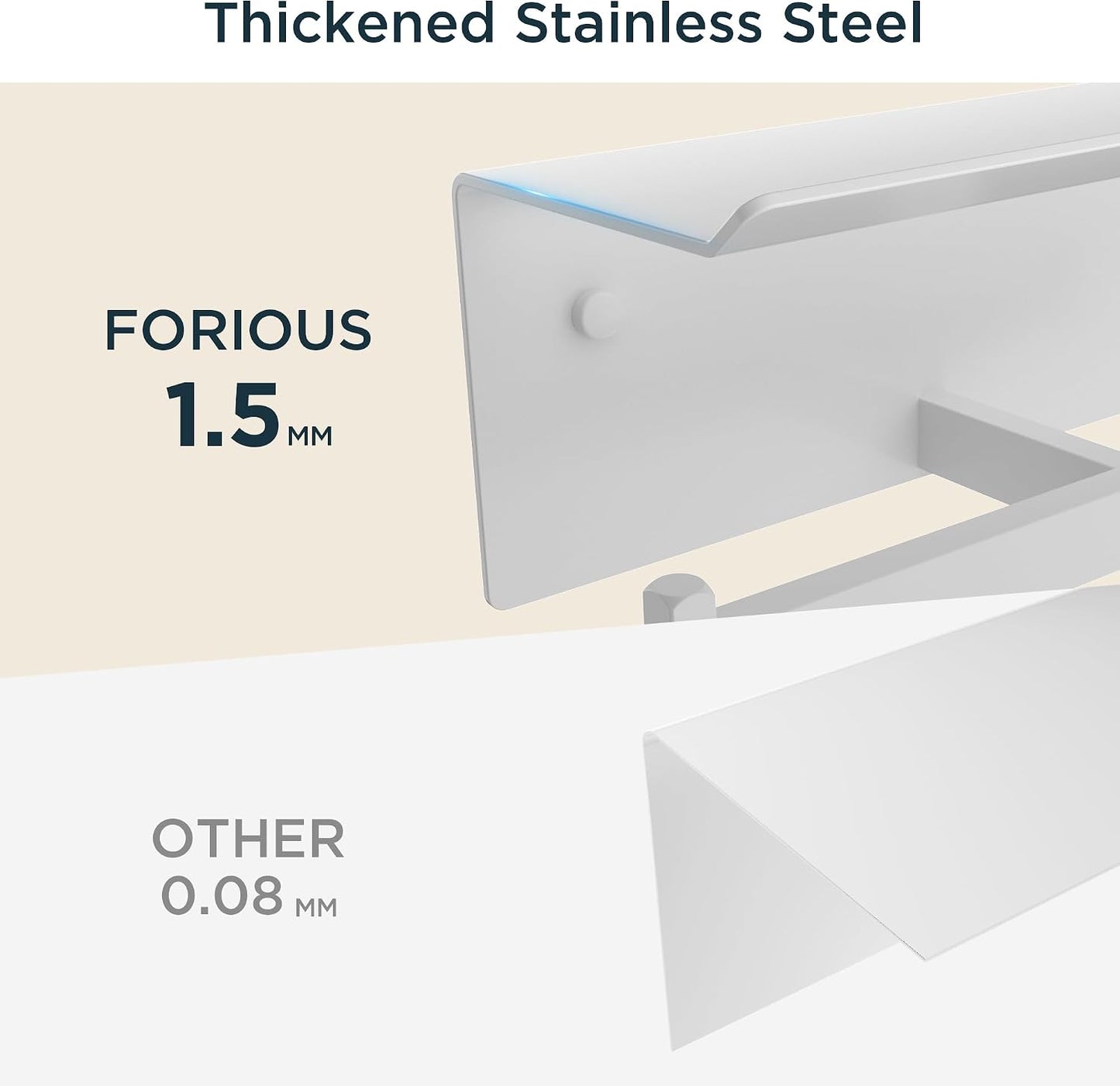 FORIOUS Toilet Paper Holder with Shelf, Commercial Toilet Paper Dispenser | Brushed Nickel | SUS304 Stainless Steel Wall Mount Double Bathroom Tissue Roll Holder for Hotel, Apartments, etc