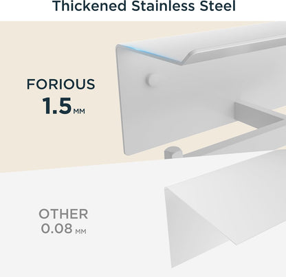 FORIOUS Toilet Paper Holder with Shelf, Commercial Toilet Paper Dispenser | Brushed Nickel | SUS304 Stainless Steel Wall Mount Double Bathroom Tissue Roll Holder for Hotel, Apartments, etc