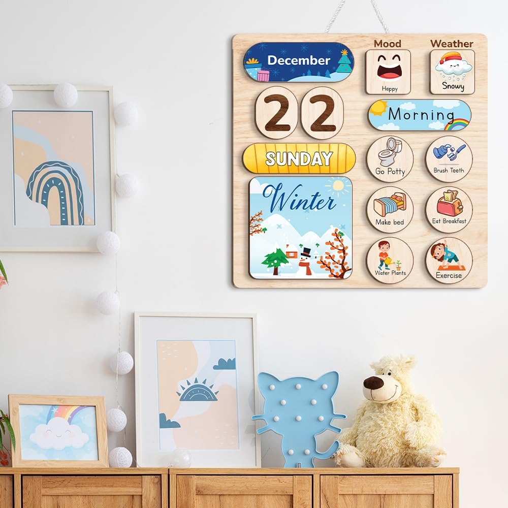 Daily Routine Chart for Kids, Visual Schedule, Routine Chart for Toddlers 3-5, Morning Bedtime Routine Chart for Toddlers, Wooden Chore Chart for Kids