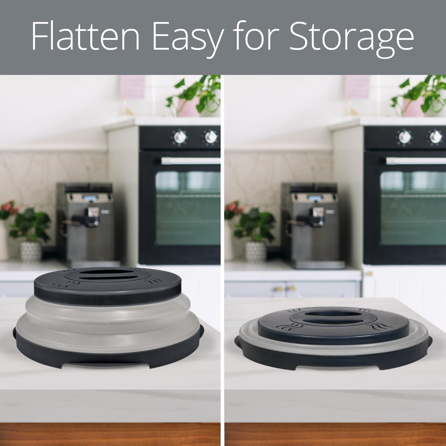 HOVER COVER Magnetic Microwave Splatter Cover - 12-Inch Collapsible - Gray | High Power, Stronger Magnetic Grip, BPA-Free Lid, Vented Plate Guard with Steam Vents, Dishwasher Safe, Space-Saving Storage