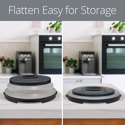 HOVER COVER Magnetic Microwave Splatter Cover - 12-Inch Collapsible - Gray | High Power, Stronger Magnetic Grip, BPA-Free Lid, Vented Plate Guard with Steam Vents, Dishwasher Safe, Space-Saving Storage