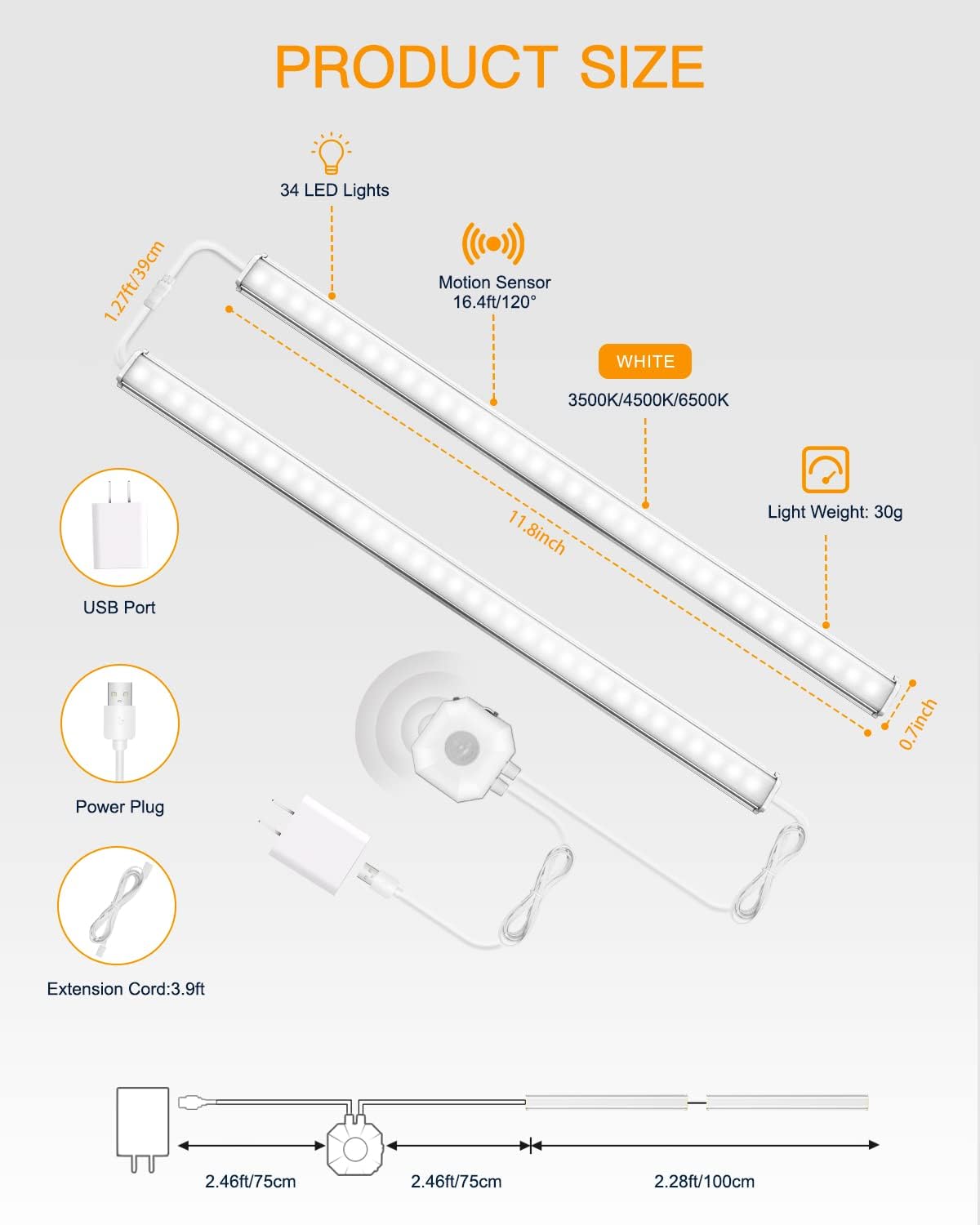 Daymeet Motion Sensor Dimmable 12 Inch Ultra Thin Under Cabinet Lighting, Under Cabinet Lights Plug in, Super Bright LED Lights Bar Under Counter Lights Indoor for Kitchen, Shelf, Closet (3 Pack)