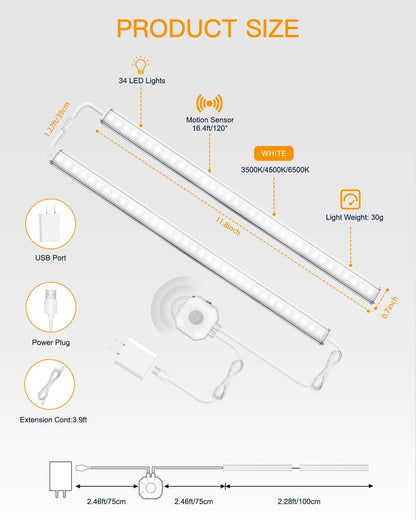 Daymeet Motion Sensor Dimmable 12 Inch Ultra Thin Under Cabinet Lighting, Under Cabinet Lights Plug in, Super Bright LED Lights Bar Under Counter Lights Indoor for Kitchen, Shelf, Closet (3 Pack)