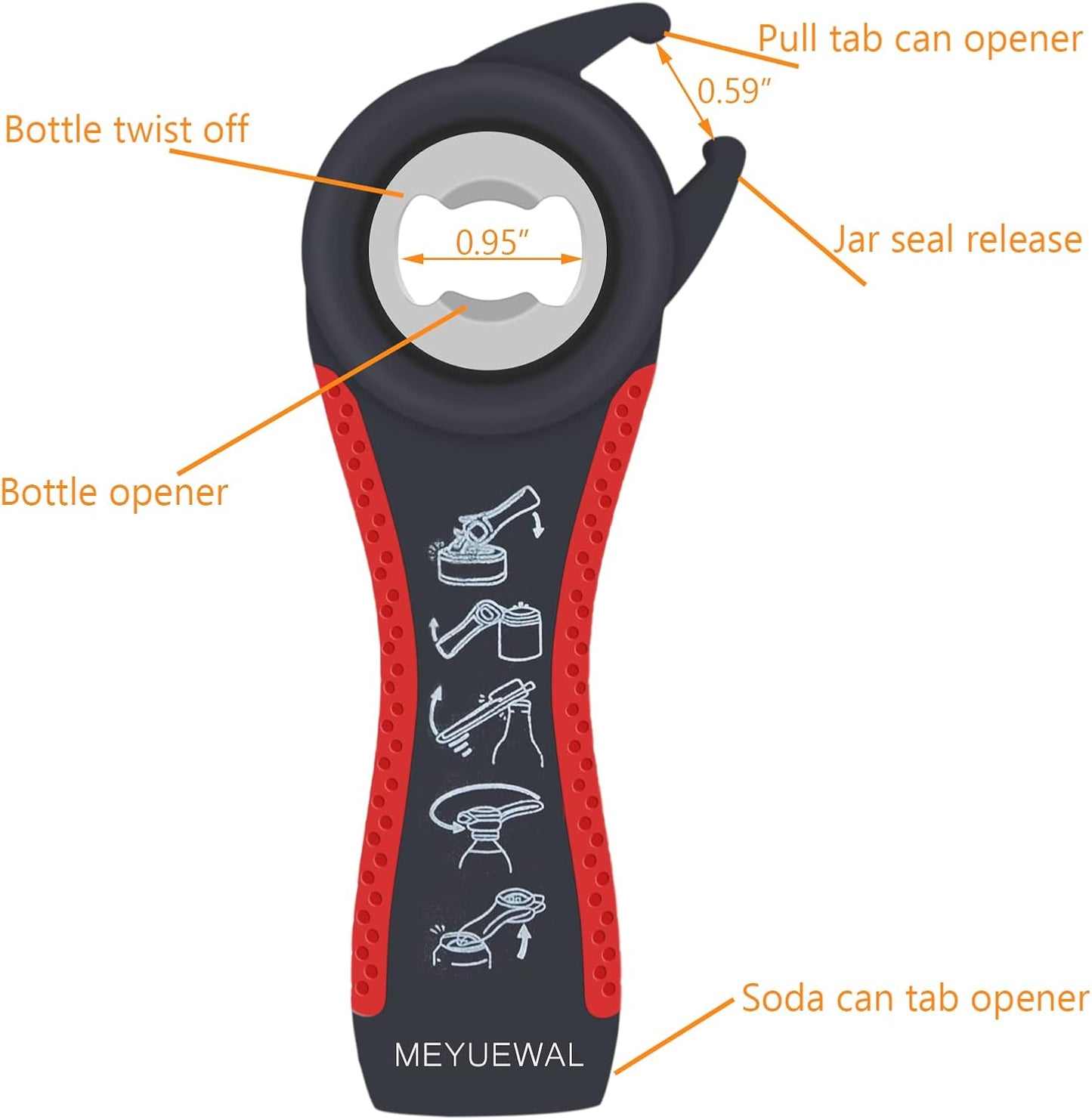 Jar Opener Bottle Opener for Weak Hands, 5 in 1 Multi Function Can Opener Bottle Opener Kit with Silicone Handle Easy to Use for Children, Elderly and Arthritis Sufferers (New red)