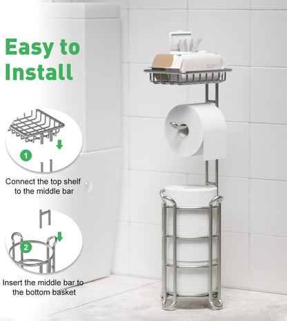 Toilet Paper Holder Stand Tissue Paper Roll Dispenser with Shelf for Bathroom Storage Holds Reserve Mega Rolls-Bronze