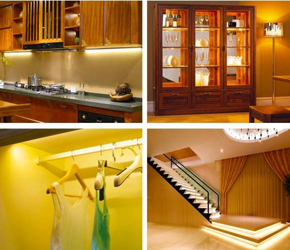 Cuttable Battery Operated Motion Sensor LED Light Strip Indoor 10 ft | Motion Sensored Activated Cordless Warm White LEDs Tape Lights for Bedroom Closet Under Bed Cabinet Counter Shelf Stair