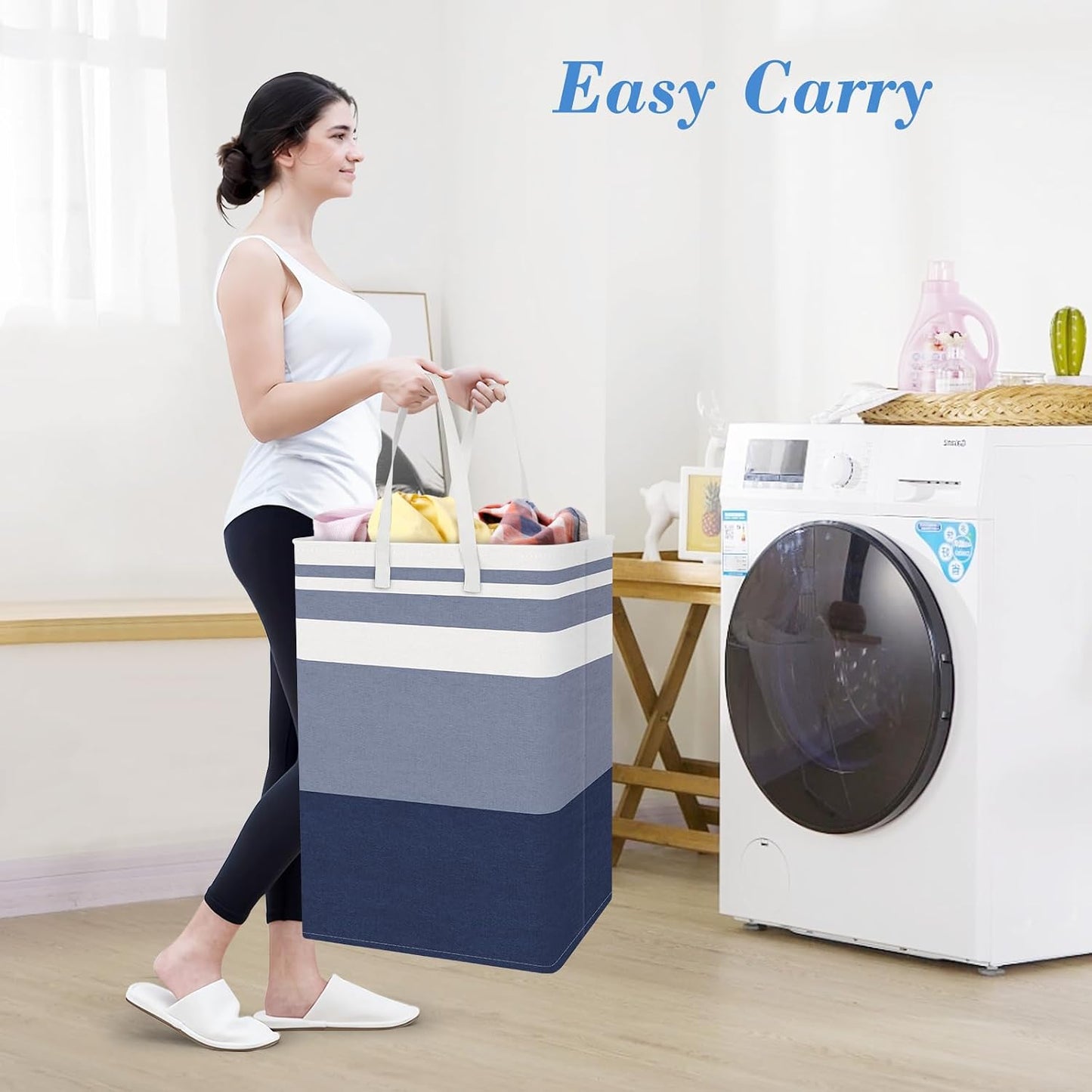 BlissTotes 3-Pack Laundry Basket, Collapsible Laundry Hamper, Grey, 75L | Laundry Clothes Hamper, Hampers for Bedroom, Freestanding Hamper with Handles, Clothes Laundry Basket
