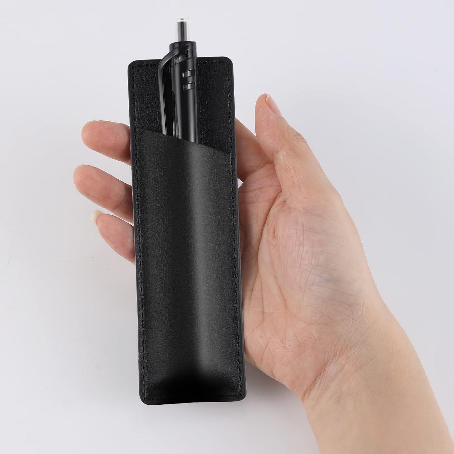 KINBOM 2pcs Leather Magnetic Pen Holder for Refrigerator PU Leather Pen Pouch Holder for Fridge or Other Metal Surfaces (Black)