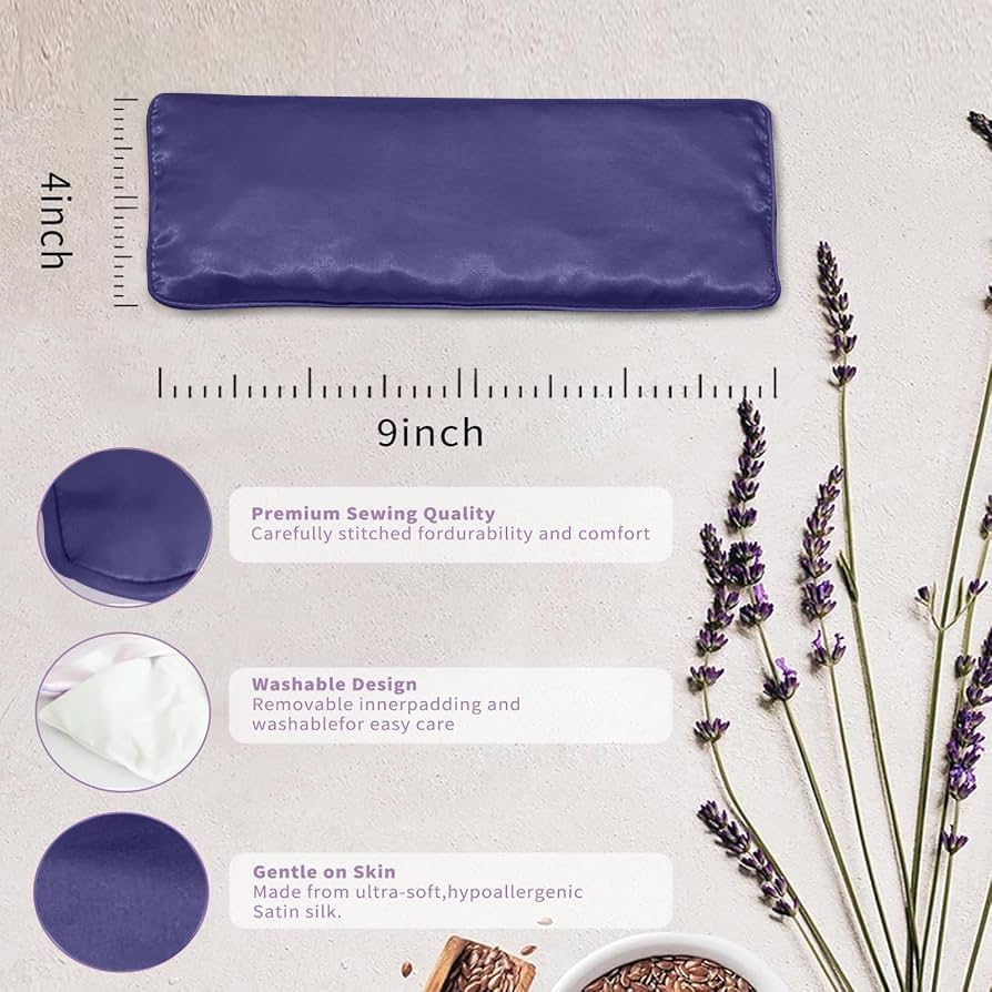 Flexseed Eye Pillow, Hot or Cold Weighted Satin Eye Mask, Microwaveable Moist Heat Eye Compress, Unscented Washable, Perfect for Sleeping, Yoga, Migraine Relief, Pack of 2(Flexseed)