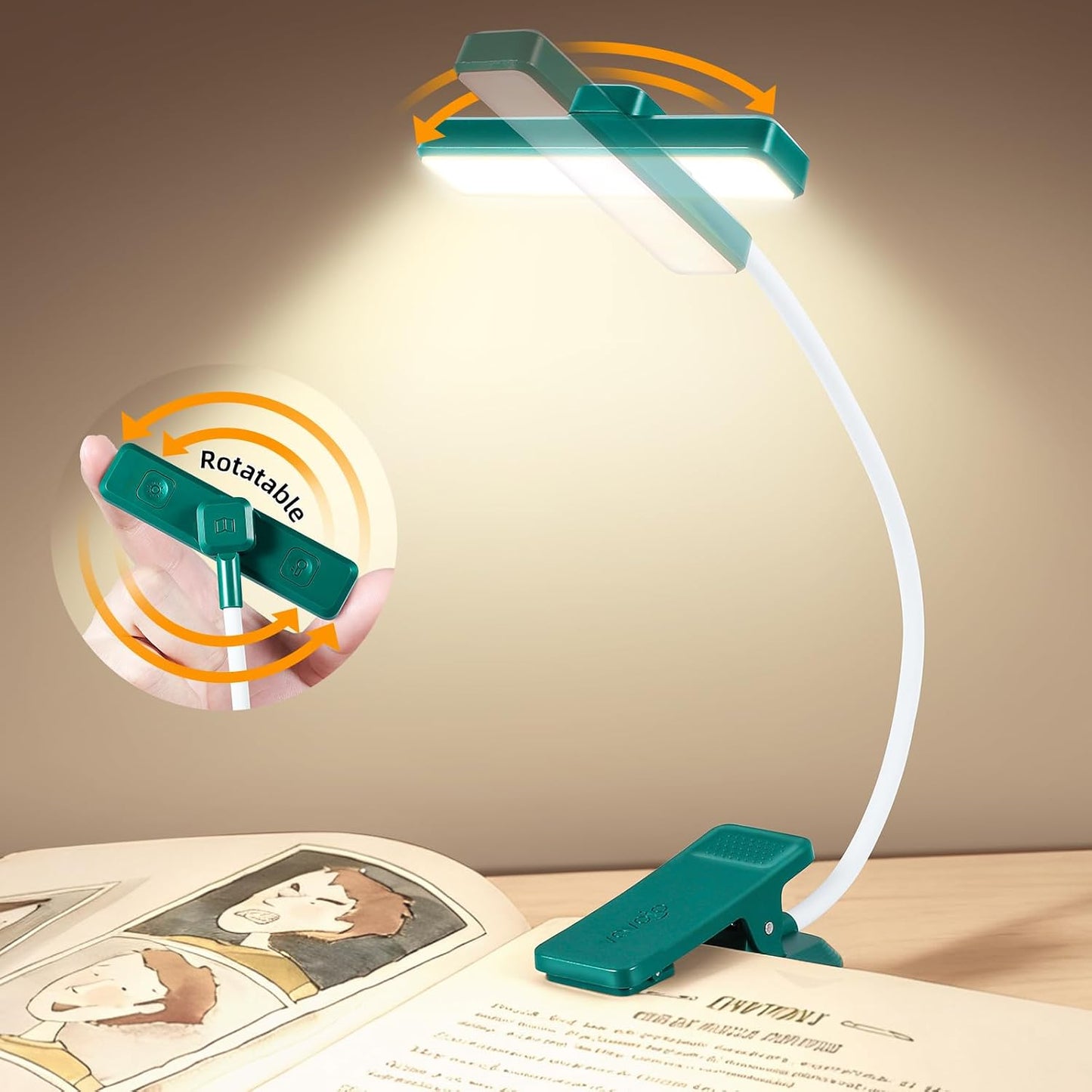 VAVOFO Rechargeable Book Light Rotatable：24 LEDs Reading Light, 3-Color & 9-Brightness Book Lamp, Eye Cared 120Hrs Runtime Lightweight Clip on Led Light for Book Lovers (Black)