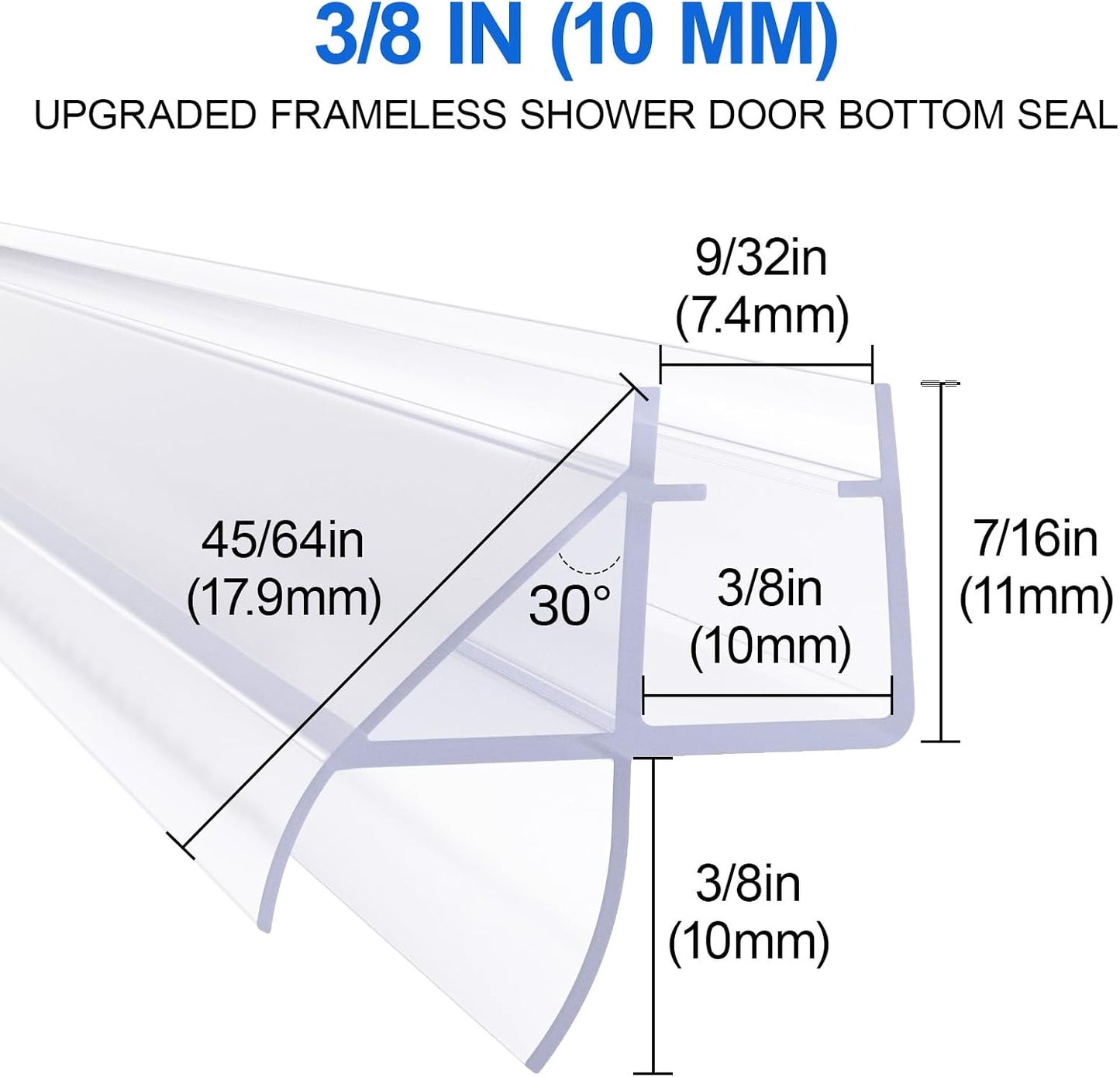 Yecaye 3 Pack 3/8" x 39" Shower Door Bottom Seal Strip, Shower Door Sweep | Shower Door Sweep for 3/8'' (10mm) Doors, Frameless Glass Shower Door Seal Strip Stop Shower Leaks and Create a Water Barrier
