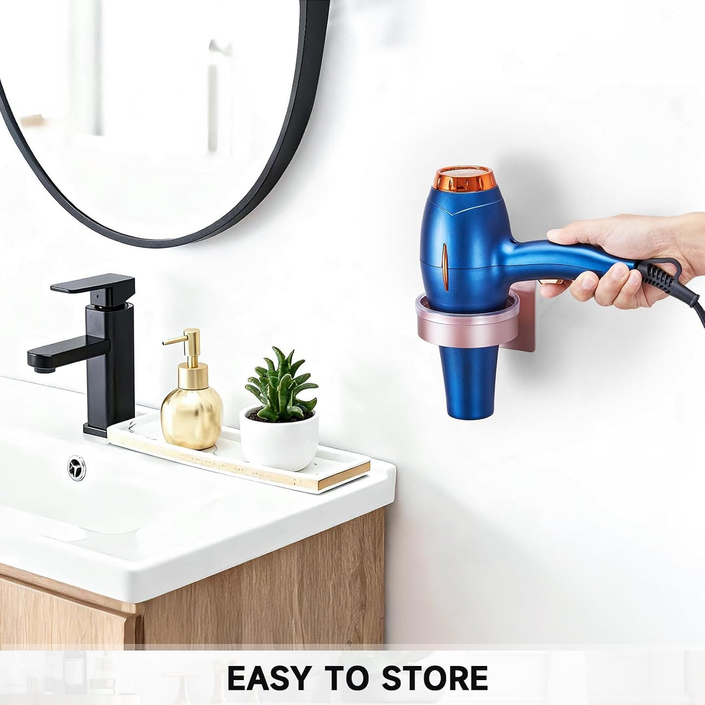 Hair Dryer Holder Wall Mounted, Blow Dryer Holder, Hair Tool Organizer for Hair Dryer Storage Hanger, Adhesive Hairdryer Holder for Bathroom Barber Shop (White)