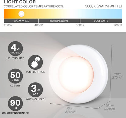 STAR-SPANGLED 2.8” LED Puck Lights Under Cabinet AAA Battery, 5 Pack White | Mini Touch Lamp Battery Operated Powered, DIY Strong Adhesive Stick on Push Tap Light for Kitchen, Closet, Pantry, Shelf
