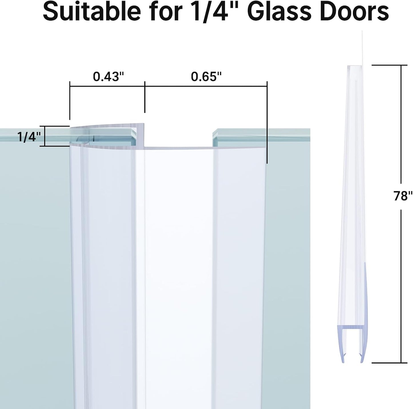AmazerBath Frameless Shower Door Bottom Seal 39 inch (Set of 2) - Clear, Suitable for 3/8 Inch Glass, Modern Style