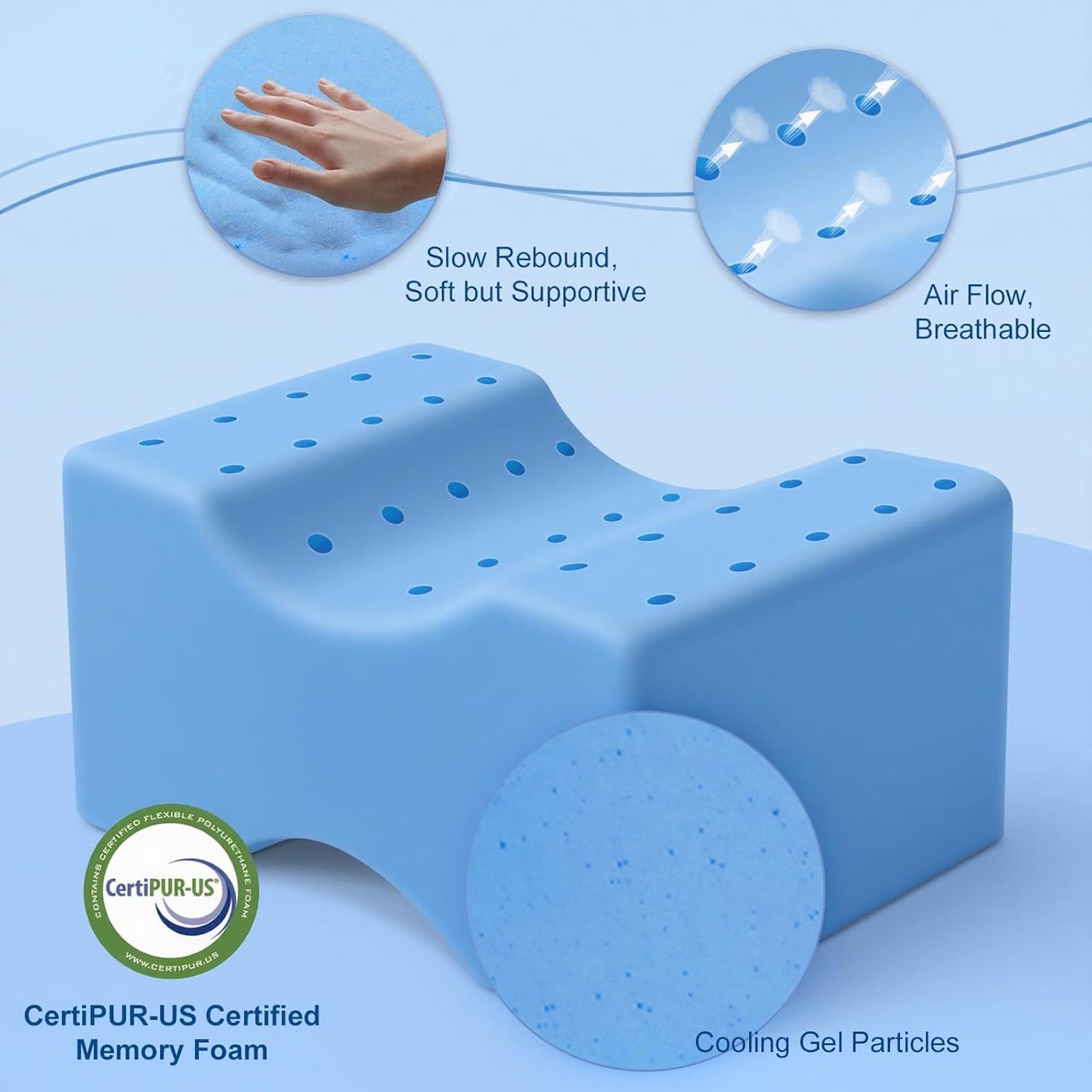 KingPavonini Leg Pillow for Side Sleeping, White & Green | Cooling Gel Memory Foam Knee Pillow for Side Sleepers, Ice Silk Cover & Adjustable Strap, Relieves Hip, Sciatica & Back Pain