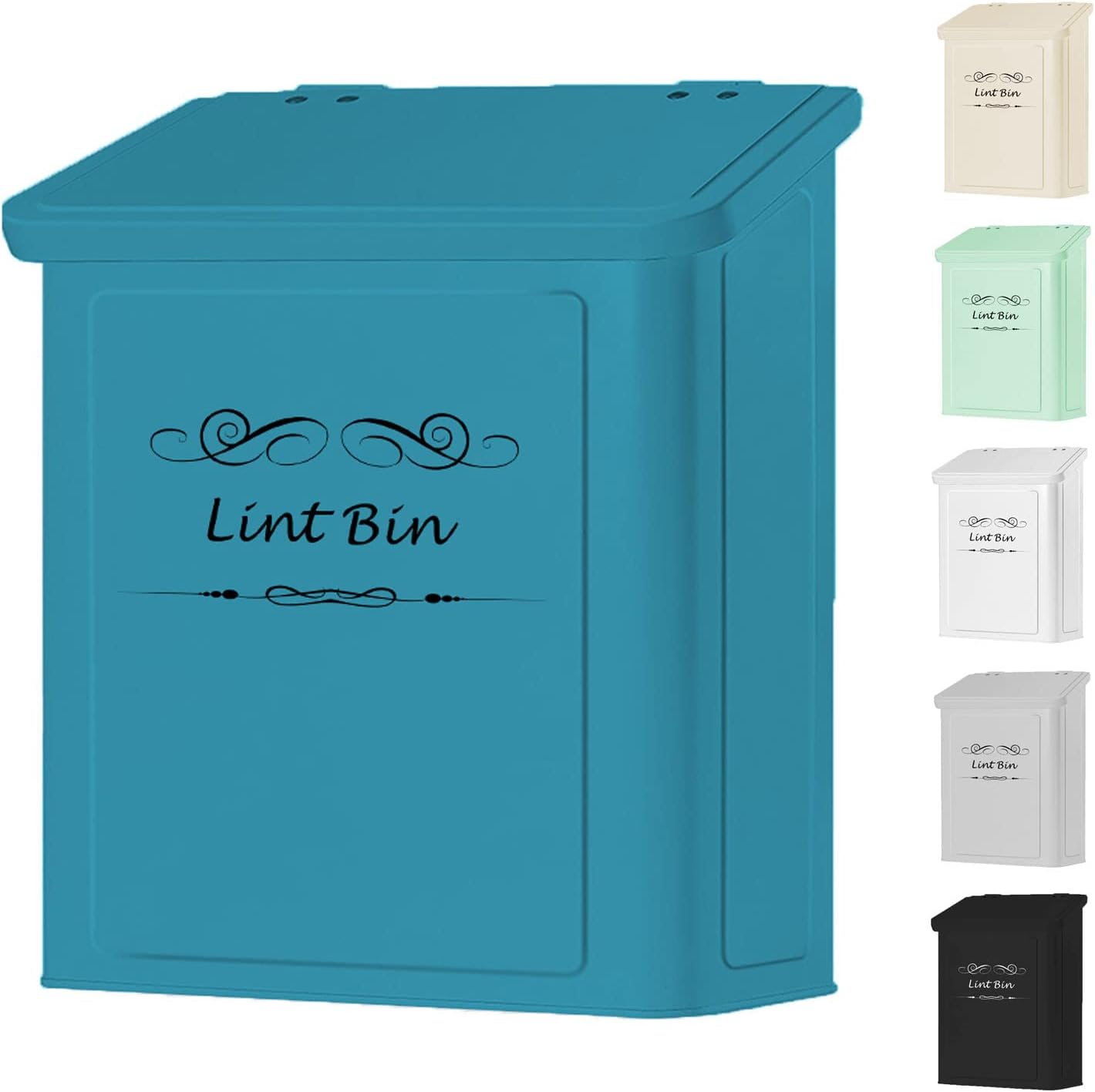 ELITAPRO Lint Holder Bin for Laundry Room - Farmhouse Magnetic Lint Bin with Lid - Wall Mounted Laundry Trash Can for Dryer, Washer - Laundry Room Organization and Storage - Hanging Lint Box (Teal)