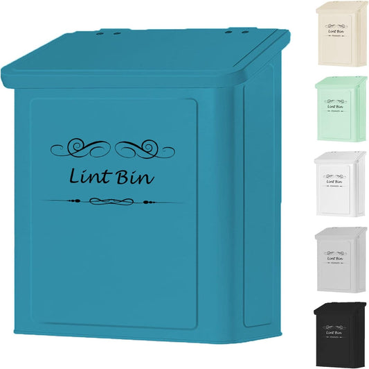 ELITAPRO Lint Holder Bin for Laundry Room - Farmhouse Magnetic Lint Bin with Lid - Wall Mounted Laundry Trash Can for Dryer, Washer - Laundry Room Organization and Storage - Hanging Lint Box (Teal)