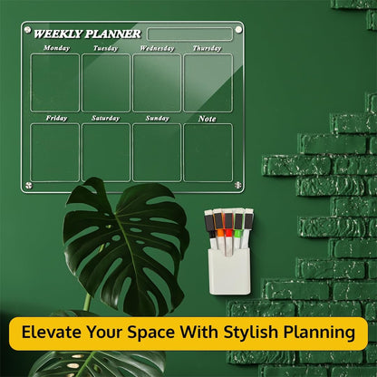 Acrylic Home Calendar Organization Board - Refrigerator Schedule Planner for Fridge or Wall - Weekly Magnetic Calendar for Refrigerator, Dry Erase Whiteboard