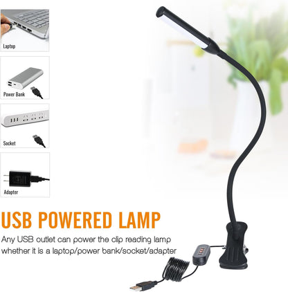 Clip on Reading Lamp, Clip Light, Warm & Daylight & White Light 3 Colors, Eye-Care Clamp Lamp with 10 Dimmable Illumination Modes