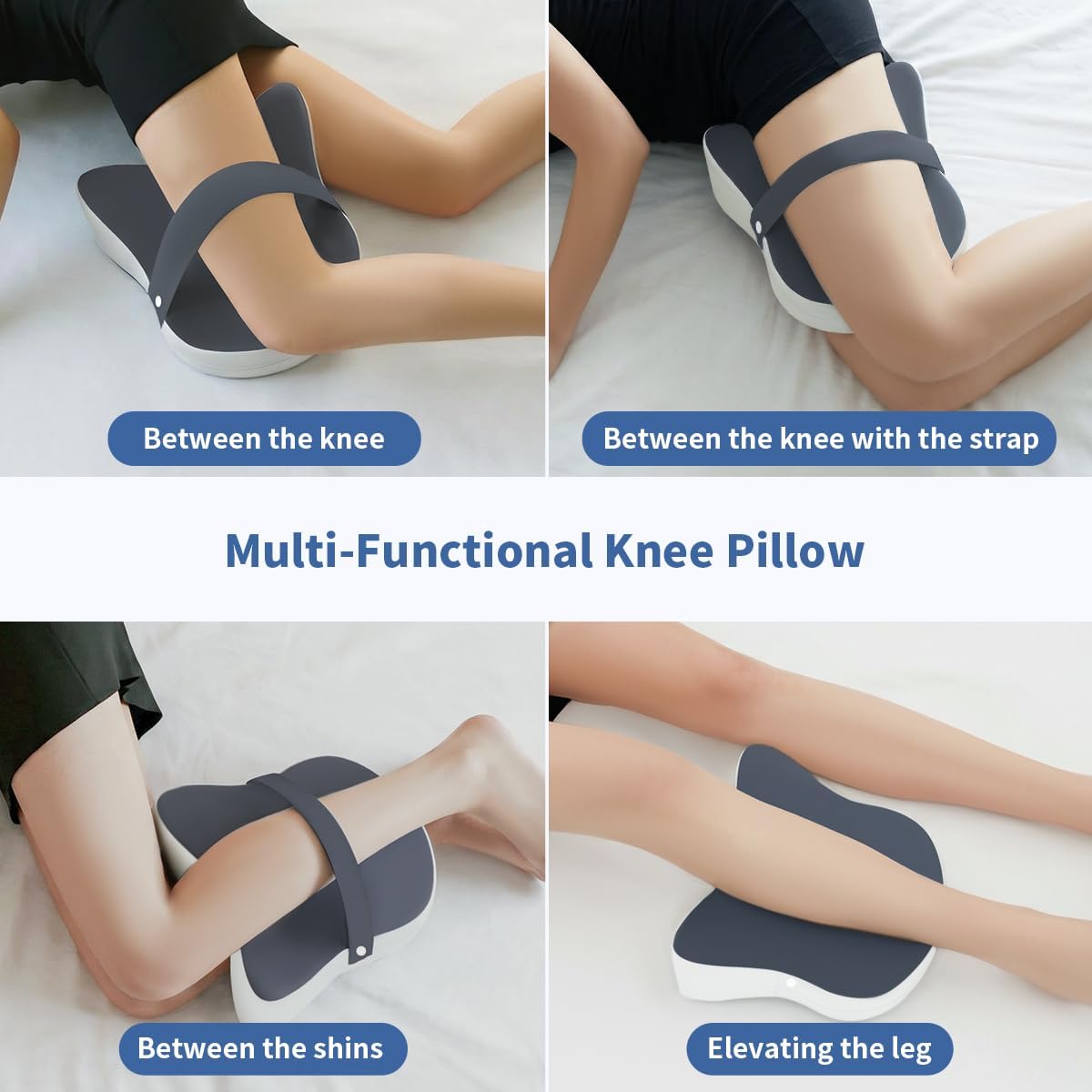 Knee Pillow for Side Sleepers - Removable Adjustable Strap Between Leg Pillow for Side Sleeping - Cooling Cover Memory Foam Knee Pillow for Hip Pain, Spine Alignment, Navy Blue
