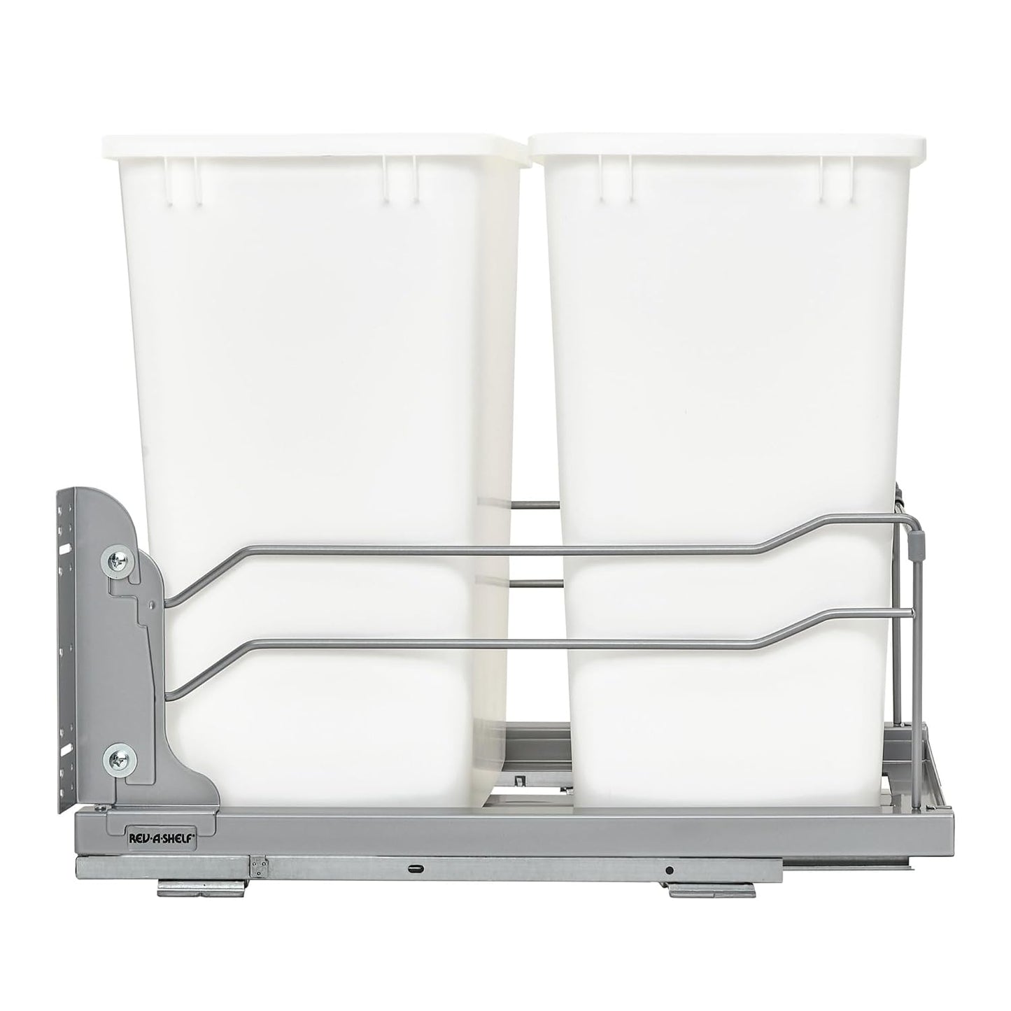 Rev-A-Shelf Double Pullout Trash Can w/Soft-Close Slides, 14.5" Min Opening | Large Capacity Garbage/ Recycling Waste Bins for Under Kitchen Cabinets, Heavy Gauge Wire Construction, 53WC-1835SCDM-211
