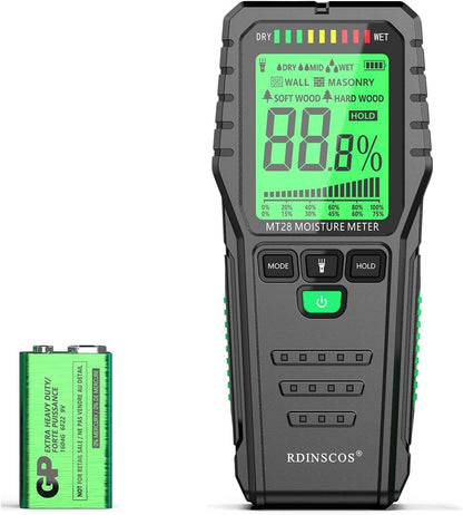 Pinless Moisture Meter for Wall,Floor – Digital Moisture Tester | With 3-Color LCD Display, Audible Alarm & HOLD Function, Ideal for Home Inspections